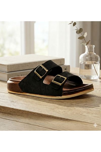 Liarca Soft Leather Cross-Strapped Anatomical Men's Slippers – Non-Slip Sole