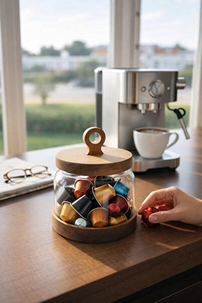 Paşabahçe Akasya Kapaklı Cam Kahve Kapsül Kavanozu -Nespresso Uyumlu Kapsül/Gıda Saklama Kabı