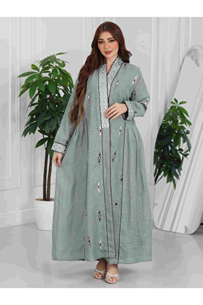 Nice Model Luxury Ramadan Gray Gulf Abaya Geometric Embroidered Modest Gown E...