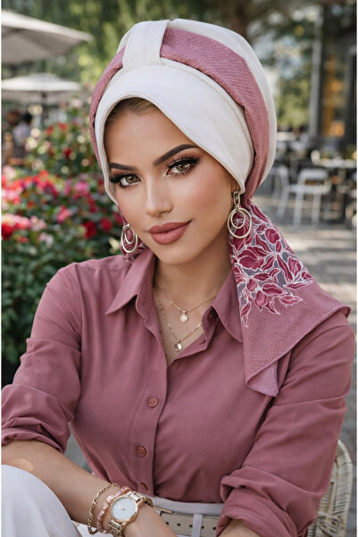 Aişe tesettür Καπέλο με μοτίβο λουλουδιών από λευκή πούδρα
