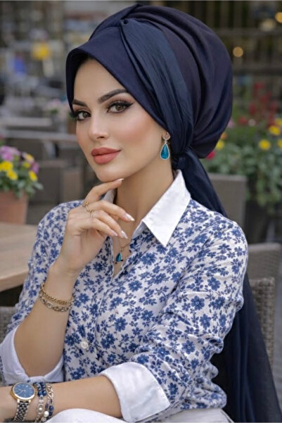 Aişe tesettür Μπλε καπέλο με φουλάρι και καπέλο μπόνε