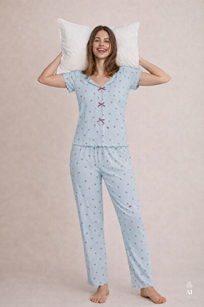 koza iç giyim Γυναικείο κοντομάνικο σετ πιτζάμες με φιόγκο