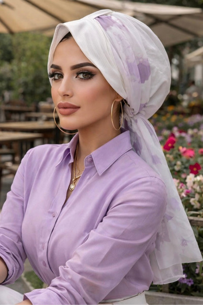 Aişe tesettür Καπέλο καπέλο με μοτίβο λευκής γραβάτας