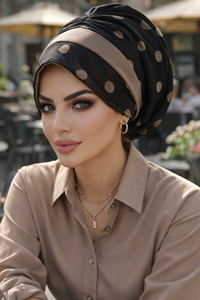 Aişe tesettür Pălărie neagră cu bandă de nurcă - Bone