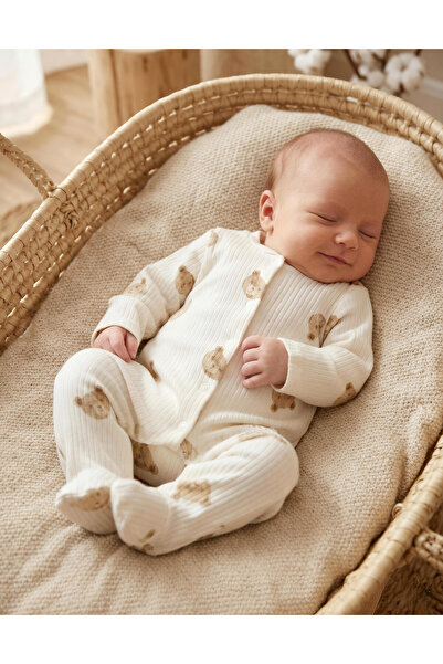 Nexvora Ayı Kafa Desenli Erkek Bebek Tulum 1 Ay 3 Ay 6 Ay