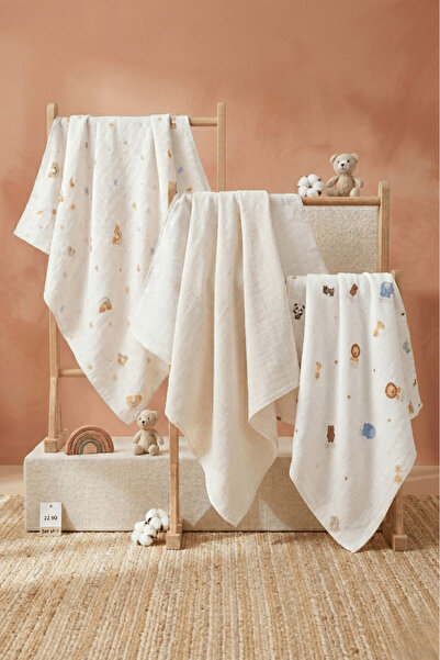 LUCKKA Little Organic's | 3’lü %100 Organik Pamuk Müslin Örtü - Battaniye Set...