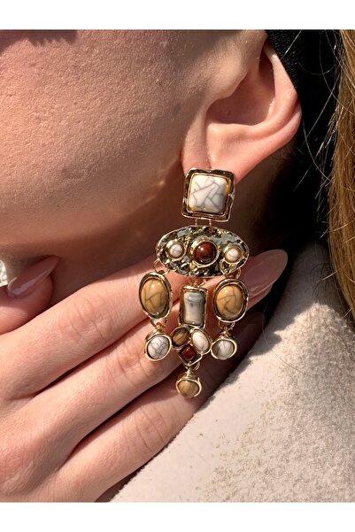 Charmist Çelik gold krem kety küpe