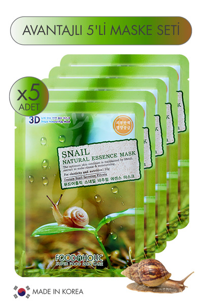 FOODAHOLIC Yüz Maskesi 3D Nemlendirici Kore Maske Seti Salyangoz Özlü Organik...