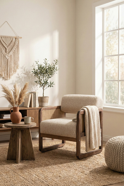 Zem Alaves Hazeranlı Bohem Berjer Ceviz Ahşap, Sütlü Kahve