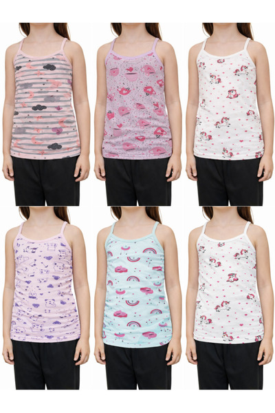 SÜSEN LİNGERİE 6-Piece Girls' Tank Top Set, Cotton Piece Children's Tank Top Set