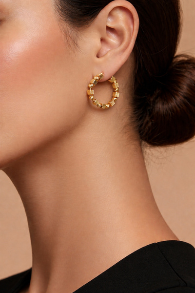 Trend Alaçatı Stili أقراط نسائية ذهبية اللون من نوع دوريكا وحجر مكعب من الفول...