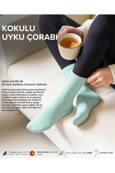 Bolero Kadın Okaliptus Kokulu 2'li Uyku Çorabı Yeşil Krem