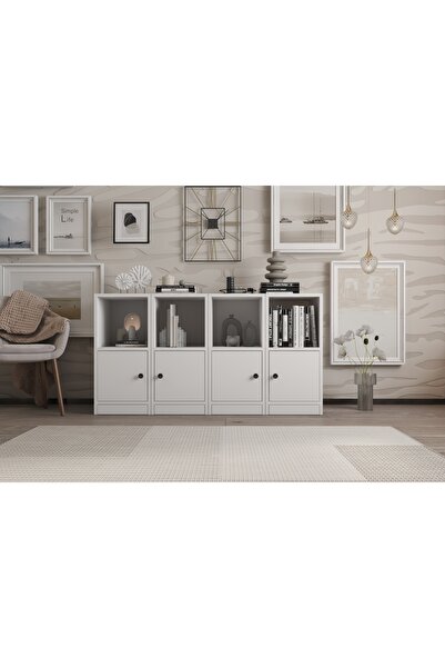 Nettrends 4 Kapaklı Raflı Kitaplık 130 Cm Beyaz Ktp-1181-ç