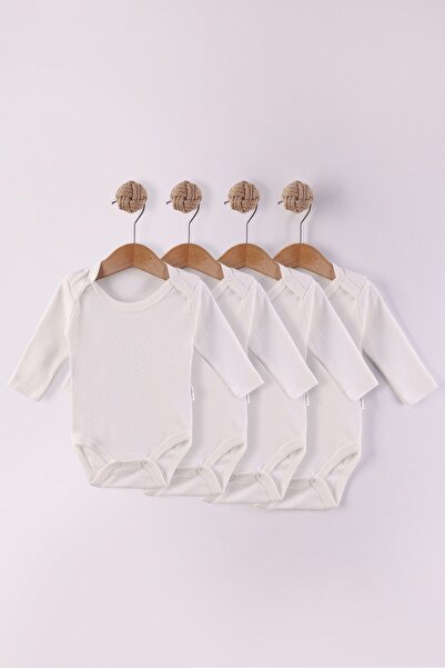 kidello Ecru Zıbın Organic Long Sleeve Bodysuit 100% Cotton Fabric Economical...