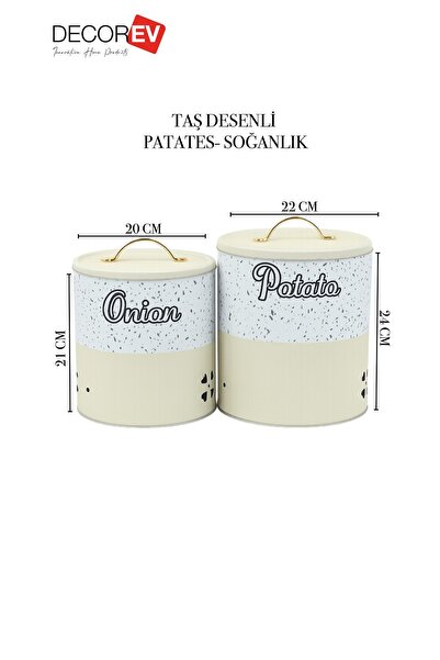 decorev 2 Katlı Kulplu Patates Soğanlık Metal Patates Soğan Kovası Sebzelik Sepeti Krem