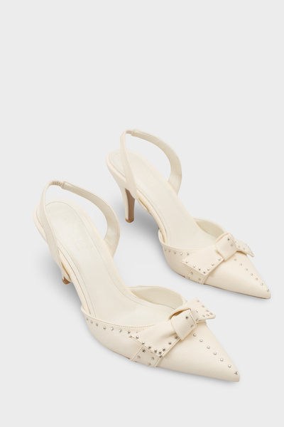 Capone Outfitters Gisela Mid-Heeled Metal Studded Bow Open-Back Women's Shoes