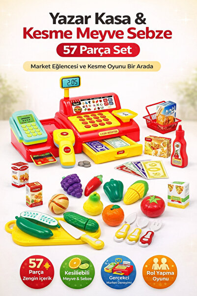 Genel Markalar Joy Market Yazar Kasası 43 Parça- 14 Parça Kesme Meyve Sebze T...