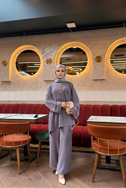 BURİSLA MODA VE AKSESUAR Tesettür Eli̇t Double Set Gray