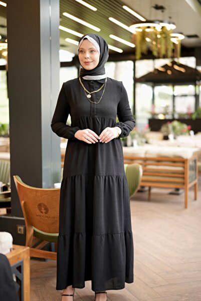 BURİSLA MODA VE AKSESUAR Tesettür Sehra Long Dress Black