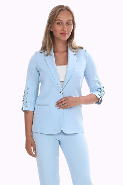 WHİTE DİAMOND Kadın Su Mavisi 3/4 Kol Kuşgözü Detaylı Blazer Ceket Pantolon T...