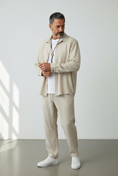 Altamira Ανδρικό μπεζ μακρυμάνικο πουκάμισο Παντελόνι τυλιγμένο αθλητικό κοστ...