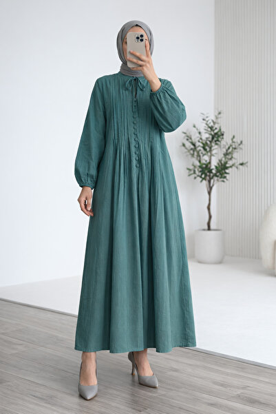 BENAHOLL Loryla Önü Nervürlü Biyeli Vual Elbise-EK606.1 Mint