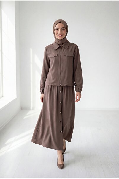 BENAHOLL Πουκάμισο Aksev με φερμουάρ και φούστα με κουμπιά σε όλο το μήκος - ...