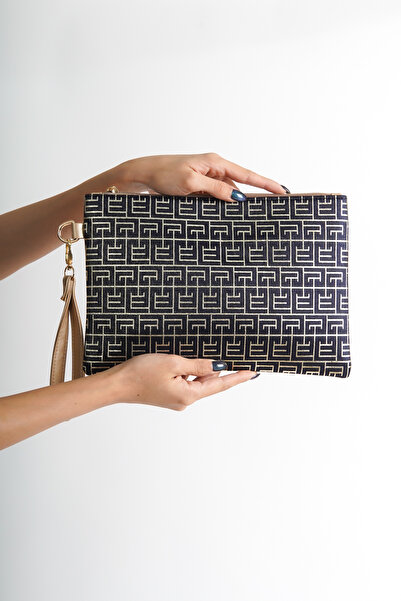 Capone Outfitters Saten Labirent Desenli Paris Kadın Clutch Çanta