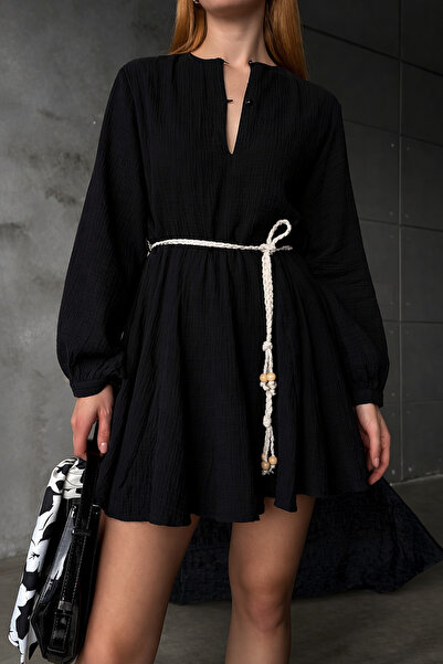 İLKCET MODA Muslin Fabric Lined Short Dress