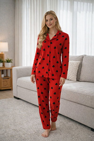 Bravie Komplet pidžama od antilop kože 7107 Crveno srce