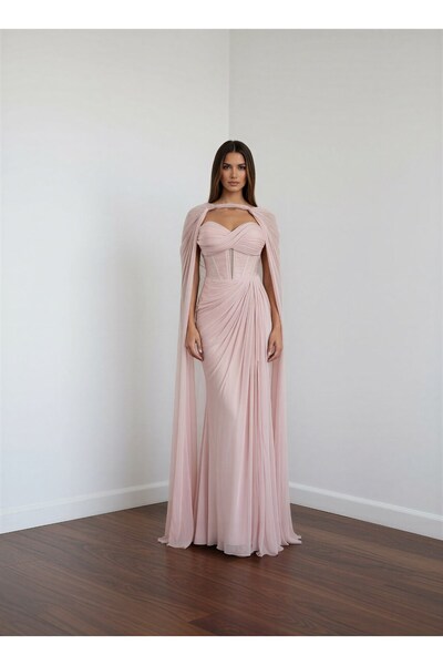 MAXXE 6179ŞİF PELERİNLİ ŞİFON ELBİSE