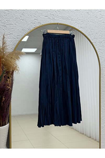 MİHRA STORE Nalan Ζαρωμένο Ύφασμα Φούστα Kraş-BY5001 Ναυτικό Μπλε