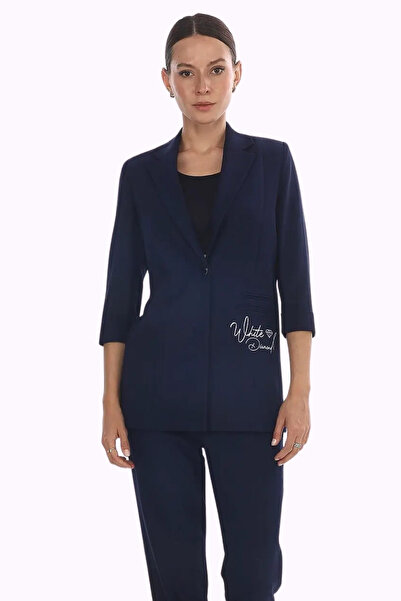 WHİTE DİAMOND Kadın Lacivert Cep Baskı Detaylı 3/4 Kol Blazer Ceket Pantolon ...