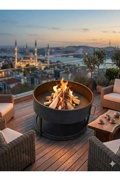 kraker 🔥 Yuvarlak Demir Ateş Çukuru – Odun Hazneli | Kamp Bahçe & Teras Şömi...