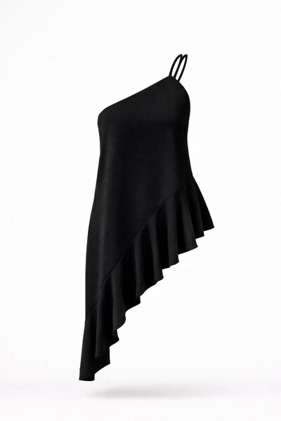 HAZELANNA Etek Ucu Με βολάν Μαύρη Μπλούζα με Έναν Ώμο