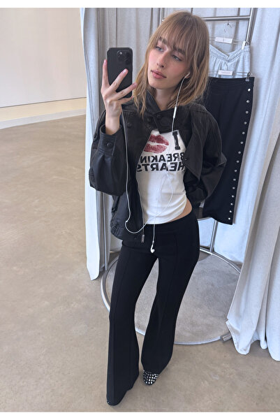 Stradivarius Soft-touch bell bottom trousers with front seam detail