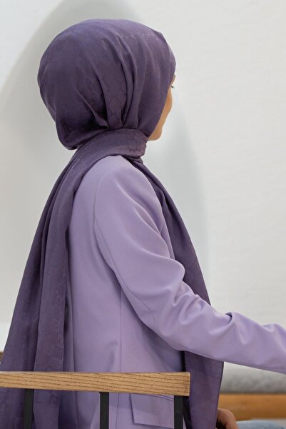 Vissona %57 İPEK %43 PAMUK Monogram Desenli Soft Lila Renkli Şal - 70x190 Dik...