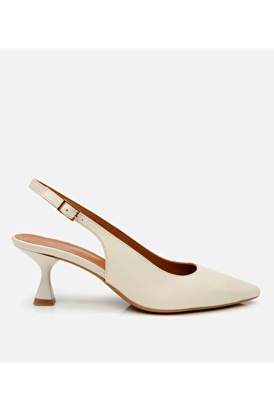 Hotiç Kadın Deri Ekru Esnek Tabanlı Arkası Açık Topuklu Ayakkabı