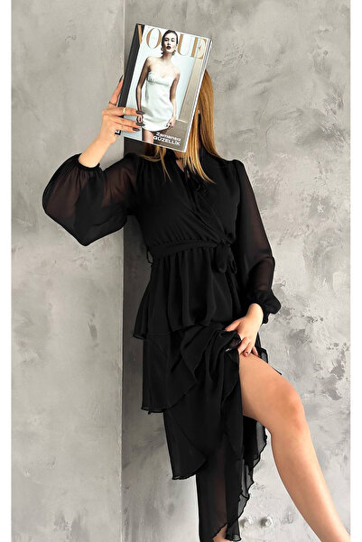 Neşeli Butik kadın astarlı eteği kat kat şifon elbise NBKKLF2041