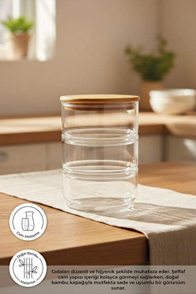 Bambum تيد - حاوية تخزين زجاجية مكونة من 3 طبقات