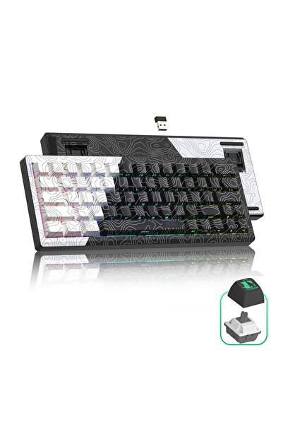 Timebox Tastatură mecanică wireless pentru jocuri, 60% albă, Bluetooth 2.4G, ...