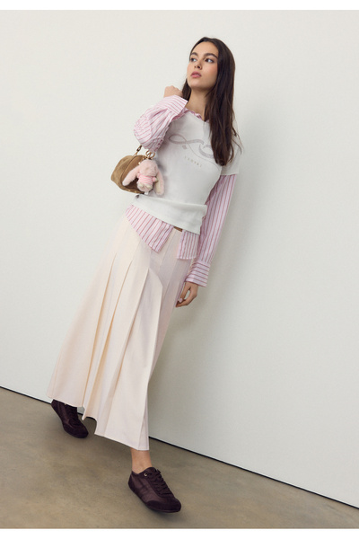 Stradivarius Midi skirt with box pleats