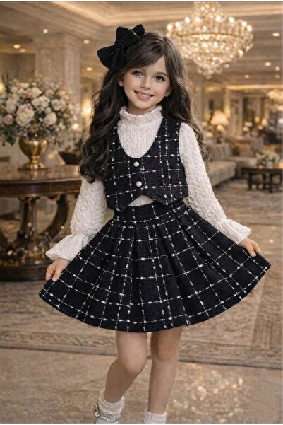 ARBİ kids Devojčina Prsluk bluza sa Karirano suknjama, moderni praznični set ...