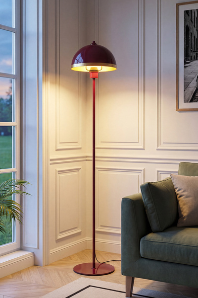 Marrien Luna Golden Tek Ayaklı Bordo Metal Modern Lambader Oturma Odası & Yat...