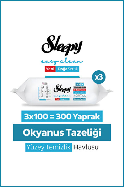 Sleepy Ocean Yüzey Temizlik Havlusu Mendili Okyanus Tazeliği 3x100 (300 Yaprak)