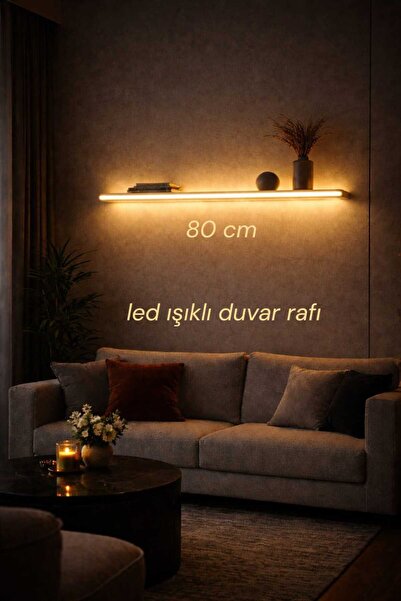 yankı-byeg 80 Cm Mat Beyaz MDF Ledl Işıklı Elektrik Bağlantılı Uçan Duvar Raf...