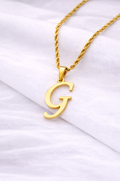 Siya Silver 316L Kararmaz Çelik Gold Renk Uzun Burgu Zincirli Harfli Kadın Kolye