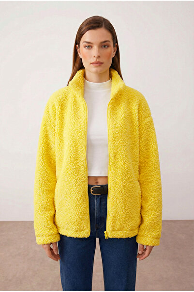 Purpleclo Kadın Oversize Fermuarlı Teddy Peluş Hırka