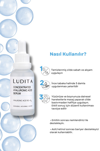 LUDITA Hyaluronic Acid + B5 Serum – Yoğun Nemlendirici & Onarıcı