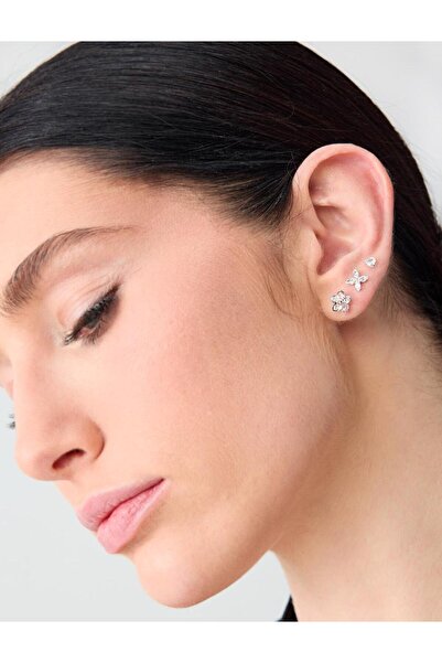 Jimmy Key Silver Color Shiny Flower Figured Earring Set